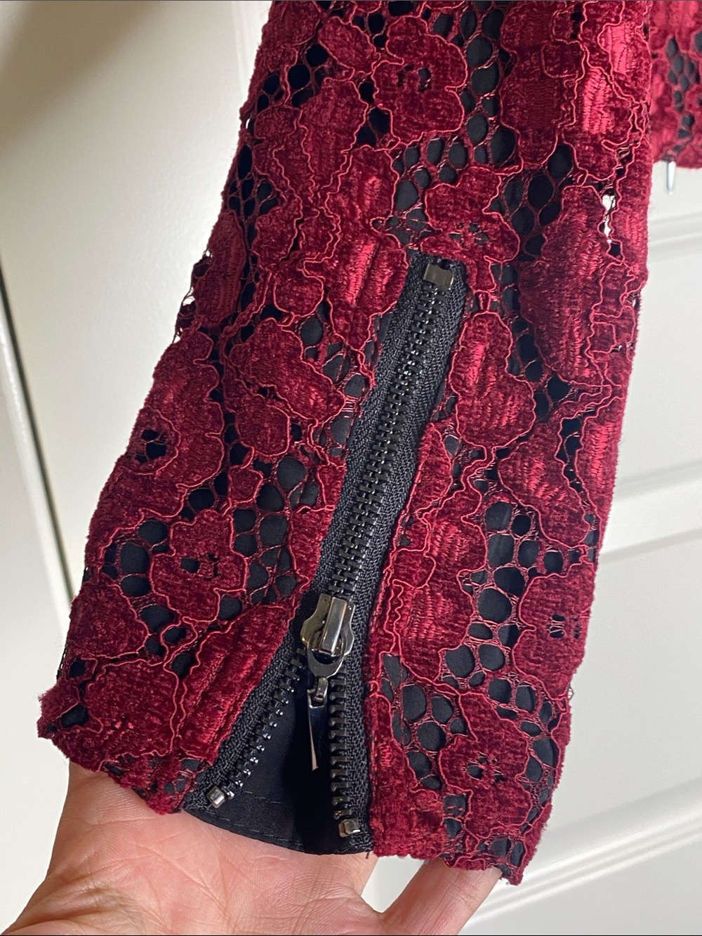 White House Black Market Red Lace Moto Jacket - Picture 5 of 5